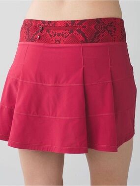 lululemon athletica Red Pleated Athletic Skort with Snake-Print Waistband